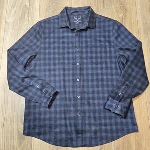 Age of Wisdom Plaid Button Down Shirt Long Sleeve Plaid Dark Blue Size XL